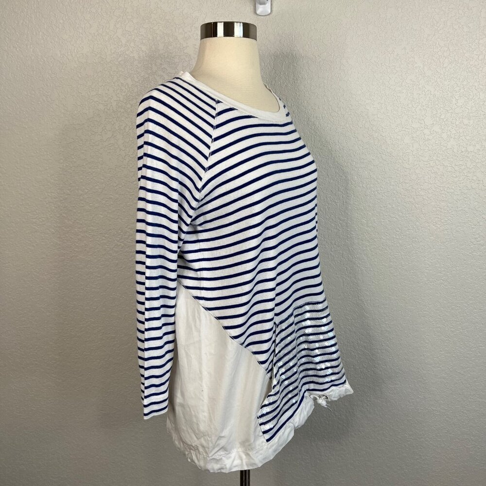 Bogner Size 8 M Top Blue White Striped Long Sleeve Sequined Pocket Casual - Picture 9 of 12